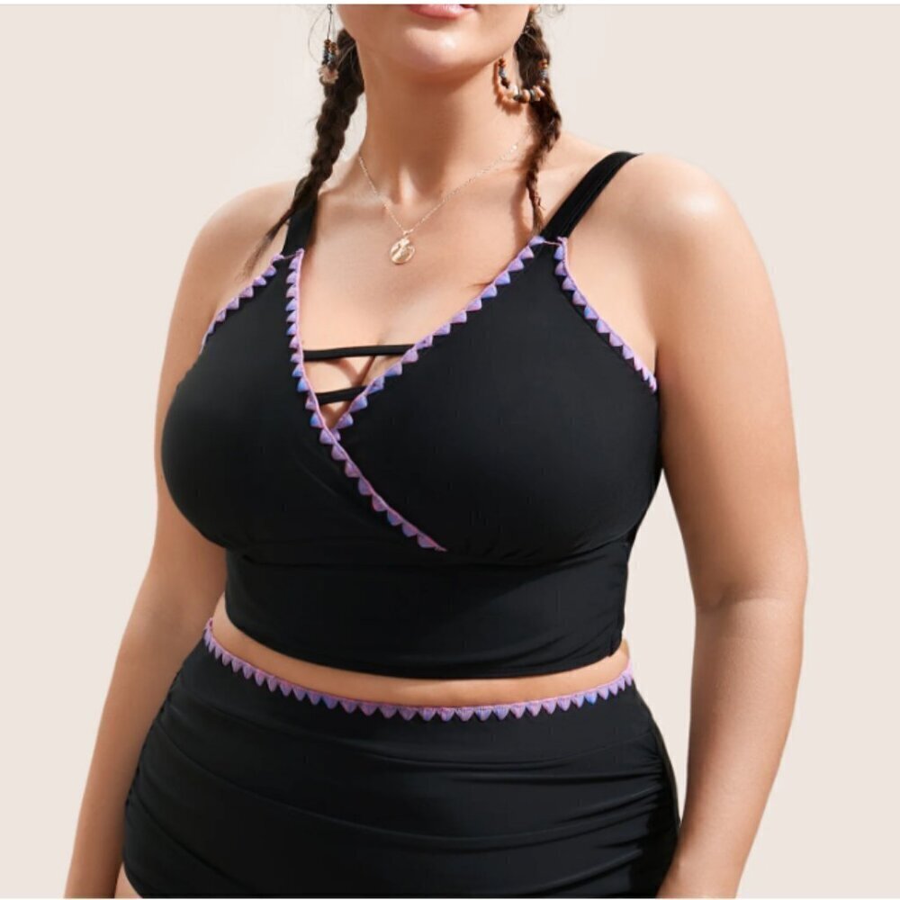 BloomChic Shell Stitch Hollow Out Warp Swim Top